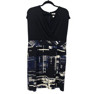 Chicos womens 3 XL 16 black blue abstract geometric short sleeve dress